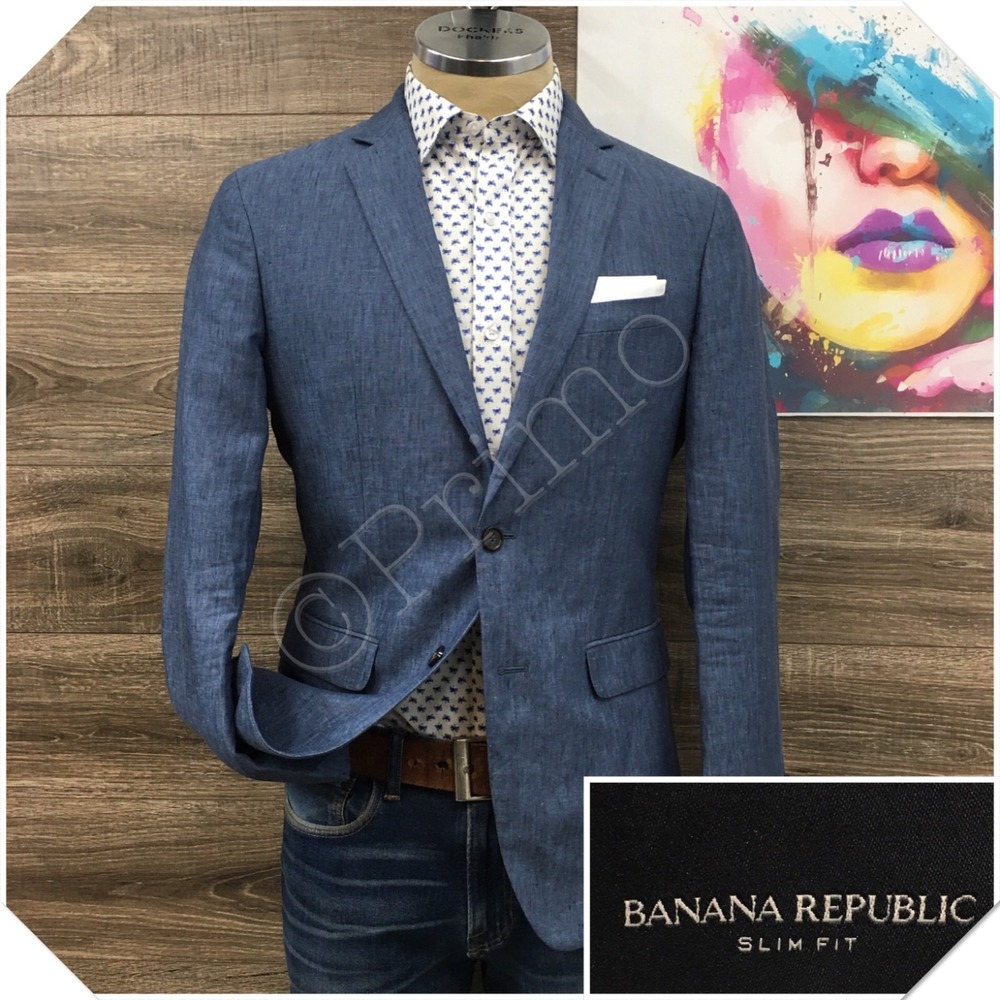BANANA REPUBLIC Mens Linen Blazer Sport Coat Casual Jacket Size 40R Slim Suit